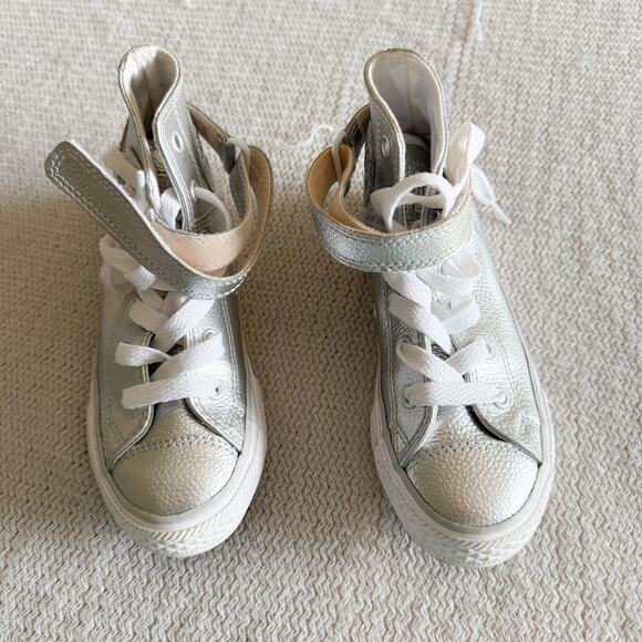Converse Silver All Star Brea High Top Velcro Strap Sneakers Youth 12 - Picture 2 of 10